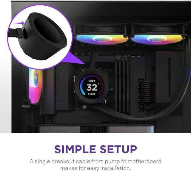 Alt view image 6 of 8 - NZXT Kraken Elite RGB 240mm - RL-KR24E-B1 – RGB AIO CPU Liquid Cooler – Customizable LCD Display - 2 x F120RGB Core Fans Radiator Fans Black LGA 1700 / AM5 Compatible