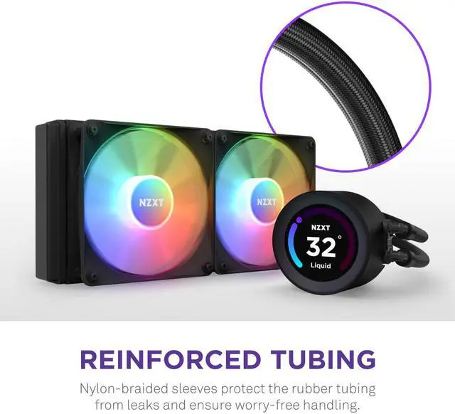 Alt view image 7 of 8 - NZXT Kraken Elite RGB 240mm - RL-KR24E-B1 – RGB AIO CPU Liquid Cooler – Customizable LCD Display - 2 x F120RGB Core Fans Radiator Fans Black LGA 1700 / AM5 Compatible
