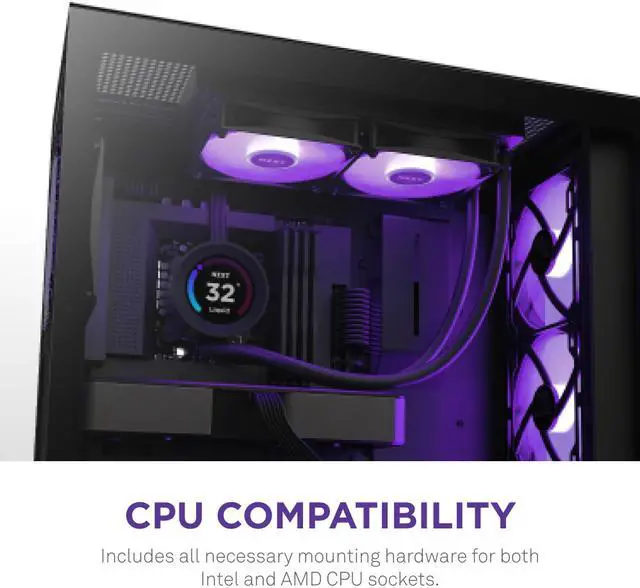 Alt view image 8 of 8 - NZXT Kraken Elite RGB 240mm - RL-KR24E-B1 – RGB AIO CPU Liquid Cooler – Customizable LCD Display - 2 x F120RGB Core Fans Radiator Fans Black LGA 1700 / AM5 Compatible