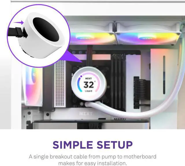 Alt view image 6 of 8 - NZXT Kraken Elite RGB 280mm - RL-KR28E-W1 - RGB AIO CPU Liquid Cooler - Customizable LCD Display - 2 x F140RGB Core Fans Radiator Fans White LGA 1851 / 1700 / AM5 Compatible