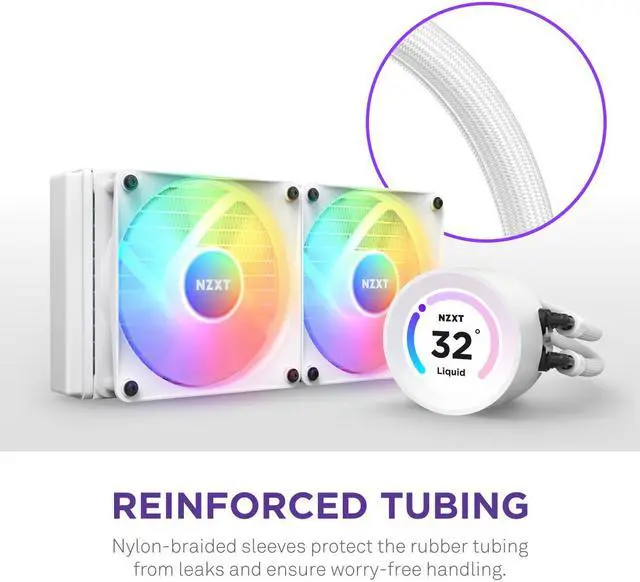 Alt view image 7 of 8 - NZXT Kraken Elite RGB 280mm - RL-KR28E-W1 - RGB AIO CPU Liquid Cooler - Customizable LCD Display - 2 x F140RGB Core Fans Radiator Fans White LGA 1851 / 1700 / AM5 Compatible