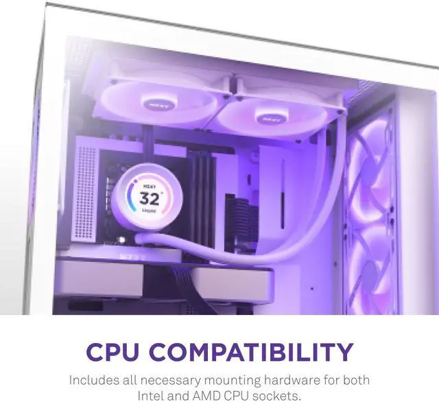 Alt view image 8 of 8 - NZXT Kraken Elite RGB 280mm - RL-KR28E-W1 - RGB AIO CPU Liquid Cooler - Customizable LCD Display - 2 x F140RGB Core Fans Radiator Fans White LGA 1851 / 1700 / AM5 Compatible