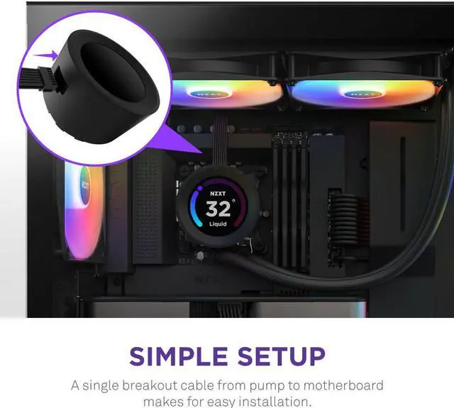 Alt view image 6 of 8 - NZXT Kraken Elite RGB 280mm - RL-KR28E-B1 - RGB AIO CPU Liquid Cooler - Customizable LCD Display - 2 x F140RGB Core Fans Radiator Fans Black LGA 1851 / AM5 Compatible
