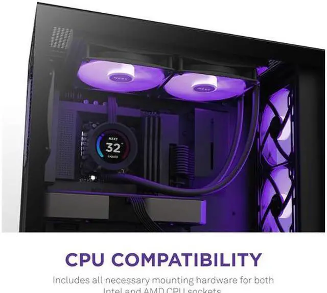 Alt view image 8 of 8 - NZXT Kraken Elite RGB 280mm - RL-KR28E-B1 - RGB AIO CPU Liquid Cooler - Customizable LCD Display - 2 x F140RGB Core Fans Radiator Fans Black LGA 1851 / AM5 Compatible
