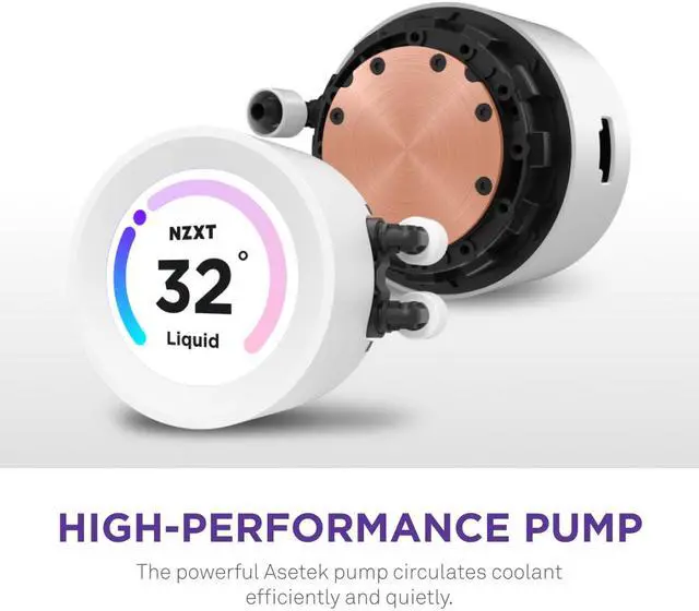 Alt view image 4 of 8 - NZXT Kraken Elite RGB 360mm - RL-KR36E-W1 – RGB AIO CPU Liquid Cooler – Customizable LCD Display - 3 x F120RGB Core Fans Radiator Fans White LGA 1851/1700 AMD AM5 Compatible
