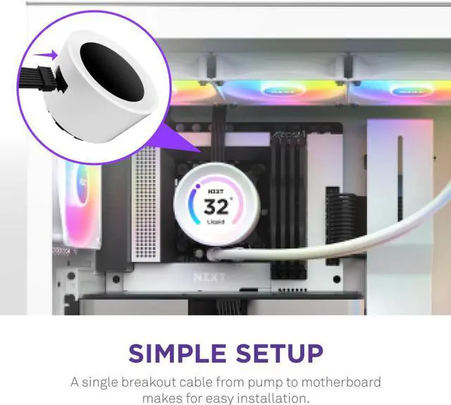 Alt view image 6 of 8 - NZXT Kraken Elite RGB 360mm - RL-KR36E-W1 – RGB AIO CPU Liquid Cooler – Customizable LCD Display - 3 x F120RGB Core Fans Radiator Fans White LGA 1851/1700 AMD AM5 Compatible