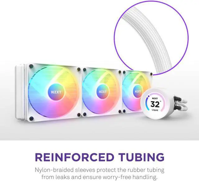 Alt view image 7 of 8 - NZXT Kraken Elite RGB 360mm - RL-KR36E-W1 – RGB AIO CPU Liquid Cooler – Customizable LCD Display - 3 x F120RGB Core Fans Radiator Fans White LGA 1851/1700 AMD AM5 Compatible