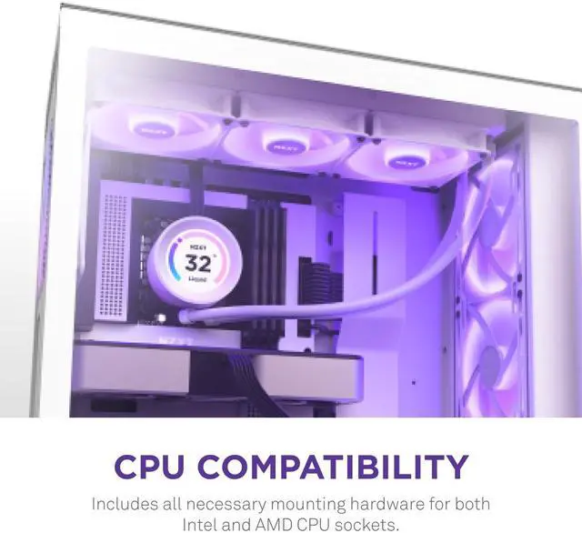 Alt view image 8 of 8 - NZXT Kraken Elite RGB 360mm - RL-KR36E-W1 – RGB AIO CPU Liquid Cooler – Customizable LCD Display - 3 x F120RGB Core Fans Radiator Fans White LGA 1851/1700 AMD AM5 Compatible