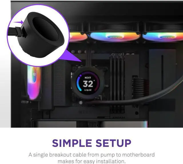 Alt view image 6 of 8 - NZXT Kraken Elite RGB 360mm - RL-KR36E-B1 – RGB AIO CPU Liquid Cooler – Customizable LCD Display - 3 x F120RGB Core Fans Radiator Fans Black LGA 1851,1700 / AM5 Compatible