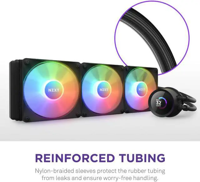 Alt view image 7 of 8 - NZXT Kraken Elite RGB 360mm - RL-KR36E-B1 – RGB AIO CPU Liquid Cooler – Customizable LCD Display - 3 x F120RGB Core Fans Radiator Fans Black LGA 1851,1700 / AM5 Compatible