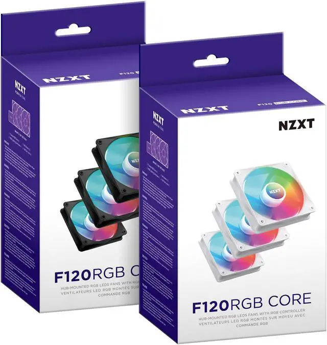 Alt view image 8 of 14 - NZXT F120 RGB Core Fan - RF-C12TF-W1 - 120mm Hub-Mounted RGB Fan - Sublime RGB Lighting - PWM Control - Triple, 120mm Case Fan - White