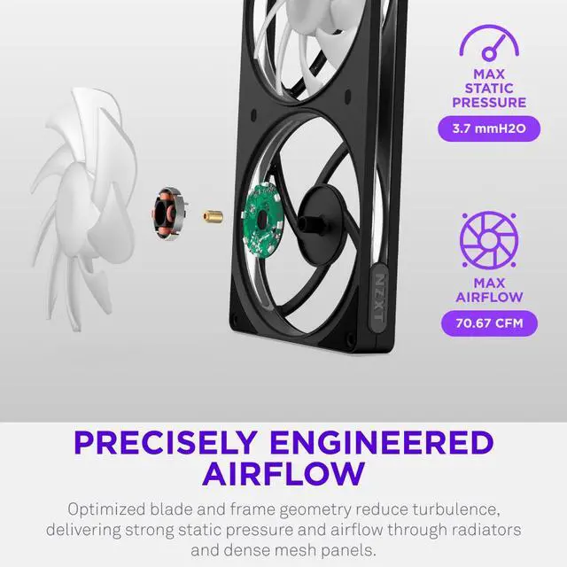 Alt view image 8 of 8 - NZXT F120 RGB Black 120mm PWM Addressable RGB Case Fan