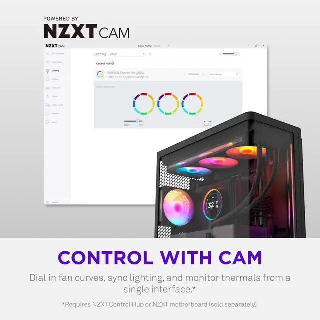 Alt view image 3 of 8 - NZXT F120 RGB Black 120mm PWM Addressable RGB Case Fan