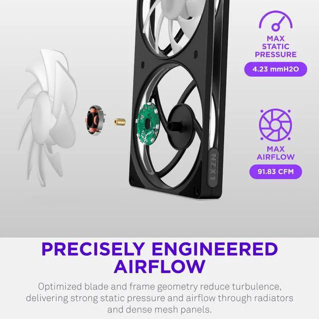 Alt view image 8 of 8 - NZXT F140 RGB Black 140mm PWM Addressable RGB Case Fan