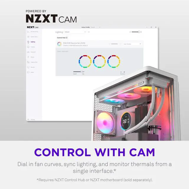 Alt view image 3 of 9 - NZXT F360 RGB White 360mm PWM Single-Frame Addressable RGB Fan