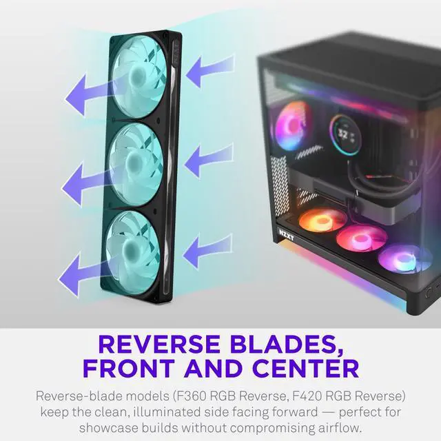 Alt view image 5 of 10 - NZXT F420 RGB Reverse Black 420mm PWM Single-Frame Reverse-Blade RGB Fan