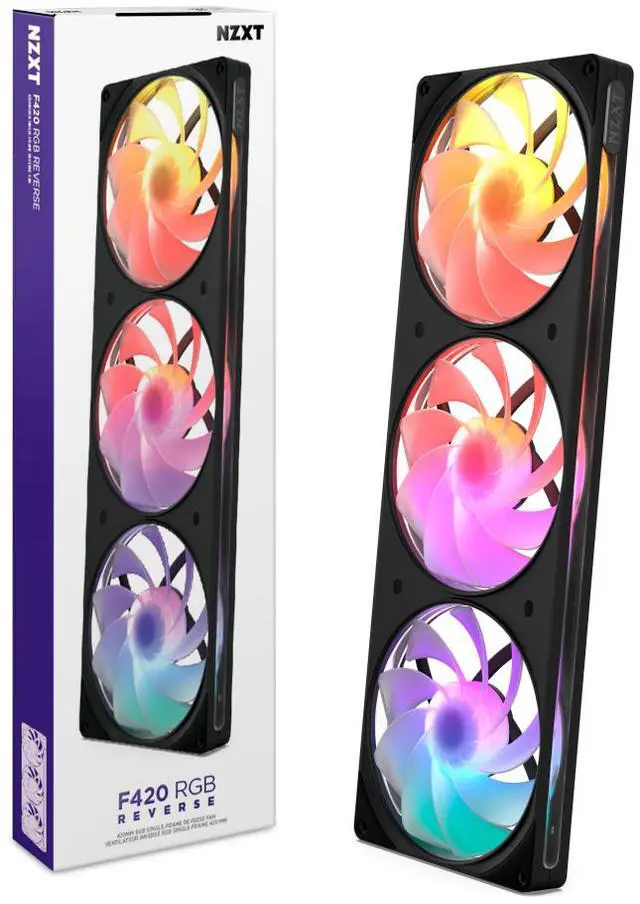 Alt view image 2 of 10 - NZXT F420 RGB Reverse Black 420mm PWM Single-Frame Reverse-Blade RGB Fan