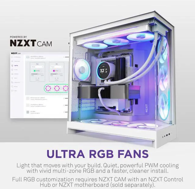 Alt view image 2 of 10 - NZXT F120U White 120mm Ultra Multi-Zone Addressable RGB Fan