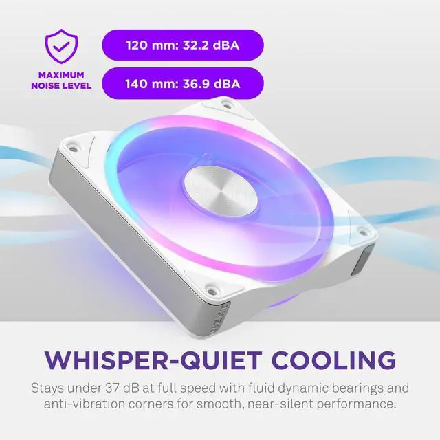 Alt view image 5 of 10 - NZXT F120U White 120mm Ultra Multi-Zone Addressable RGB Fan