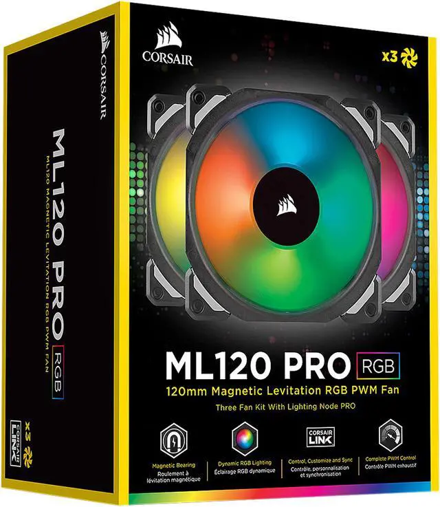 Alt view image 19 of 20 - CORSAIR ML120 PRO RGB, 120mm Premium Magnetic Levitation RGB LED PWM Fan, CO-9050076-WW. 3-Pack with Lighting Node PRO.