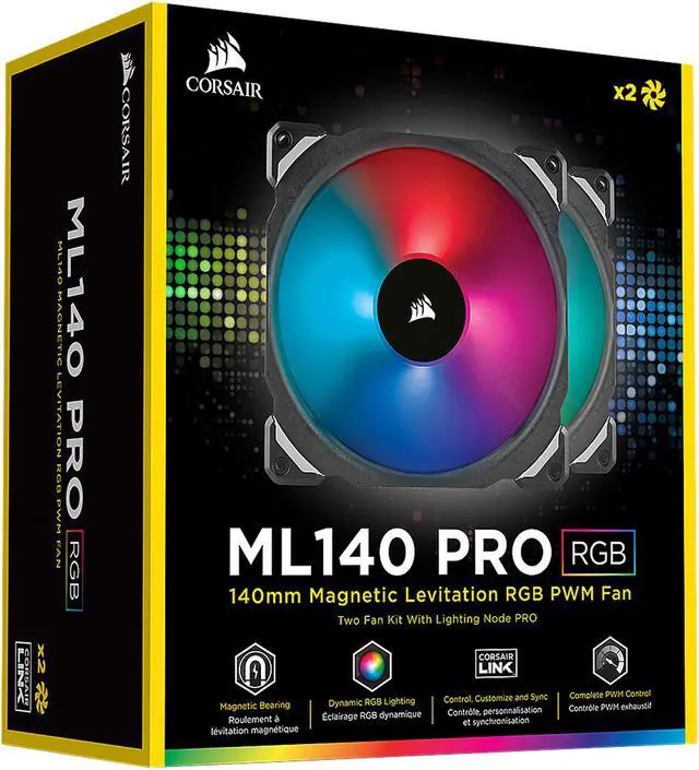 Alt view image 19 of 20 - CORSAIR ML140 PRO RGB, 140mm Premium Magnetic Levitation RGB LED PWM Fan, CO-9050078-WW. 2-Pack with Lighting Node PRO.