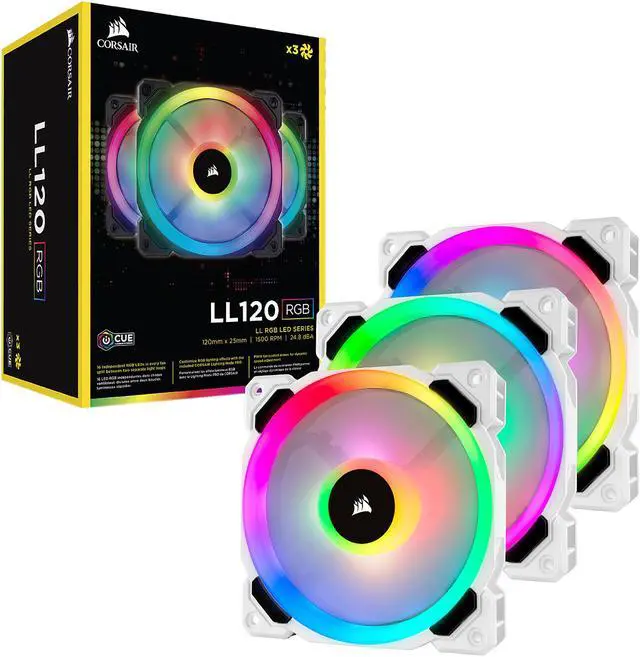Alt view image 8 of 8 - Corsair LL Series CO-9050092-WW LL120 RGB, 120mm Dual Light Loop RGB LED PWM Fan, 3 Fan Pack with Lighting Node PRO, White