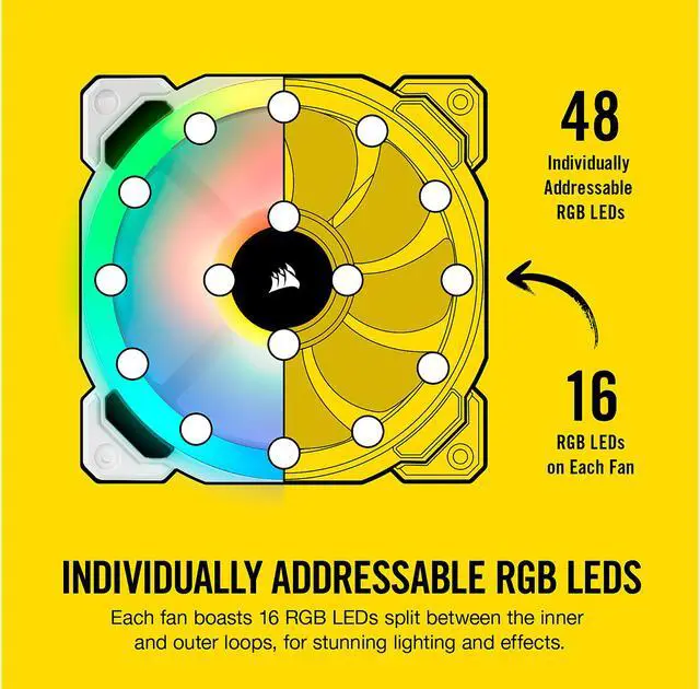 Alt view image 4 of 8 - Corsair LL Series CO-9050092-WW LL120 RGB, 120mm Dual Light Loop RGB LED PWM Fan, 3 Fan Pack with Lighting Node PRO, White