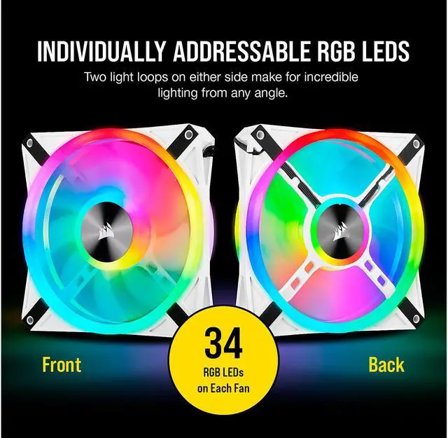 Alt view image 4 of 8 - CORSAIR QL Series, iCUE QL140 RGB, 140mm RGB LED PWM White Fan, Dual Fan Kit with Lighting Node CORE - CO-9050106-WW