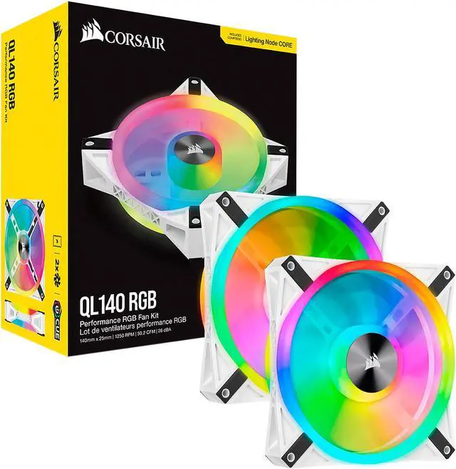 Alt view image 8 of 8 - CORSAIR QL Series, iCUE QL140 RGB, 140mm RGB LED PWM White Fan, Dual Fan Kit with Lighting Node CORE - CO-9050106-WW