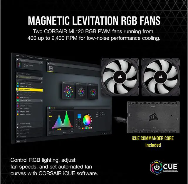Alt view image 5 of 8 - Corsair Hydro Series, iCUE H100i ELITE CAPELLIX, 240mm Radiator, Dual ML120 RGB PWM Fans, Powerful iCUE Software, Liquid CPU Cooler LGA 1700 Compatible