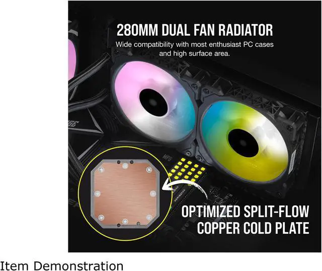 Alt view image 3 of 8 - Corsair Hydro Series, iCUE H115i ELITE CAPELLIX, 280mm Radiator, Dual ML140 RGB PWM Fans, Powerful iCUE Software, Liquid CPU Cooler LGA 1700 Compatible