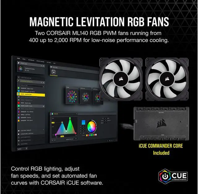 Alt view image 5 of 8 - Corsair Hydro Series, iCUE H115i ELITE CAPELLIX, 280mm Radiator, Dual ML140 RGB PWM Fans, Powerful iCUE Software, Liquid CPU Cooler LGA 1700 Compatible
