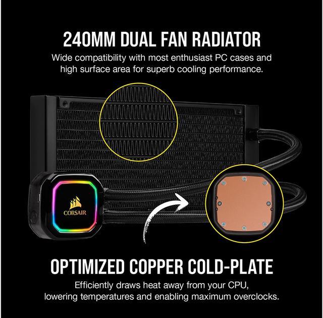 Alt view image 4 of 8 - CORSAIR iCUE H100i RGB PRO XT CW-9060043-WW/RF 240mm Radiator, Dual 120mm PWM Fans, Software Control, Liquid CPU Cooler