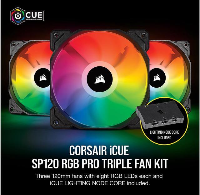 Alt view image 4 of 4 - Corsair iCUE SP120 RGB PRO Performance 120mm Triple Fan Kit with Lighting Node CORE, CO-9050094-WW/RF