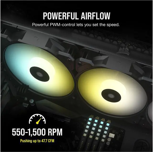 Alt view image 3 of 8 - CORSAIR iCUE SP120 RGB ELITE Performance 120mm PWM Triple Fan Kit with iCUE Lighting Node CORE, CO-9050109-WW