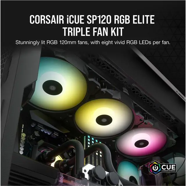 Alt view image 4 of 8 - CORSAIR iCUE SP120 RGB ELITE Performance 120mm PWM Triple Fan Kit with iCUE Lighting Node CORE, CO-9050109-WW