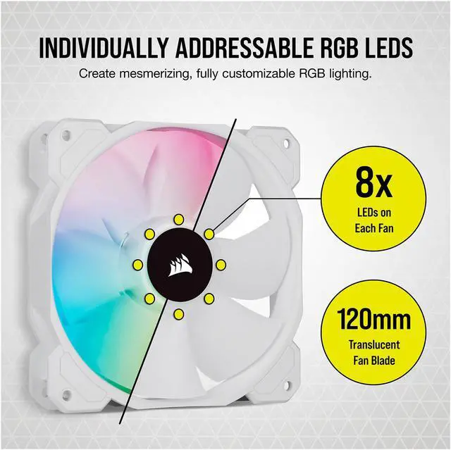 Alt view image 7 of 17 - CORSAIR iCUE SP120 RGB ELITE Performance 120mm White PWM Single Fan (CO-9050136-WW)