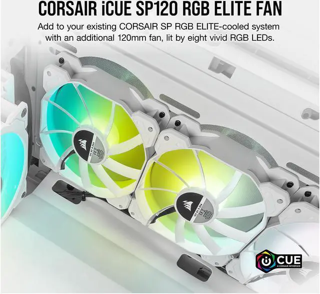 Alt view image 11 of 17 - CORSAIR iCUE SP120 RGB ELITE Performance 120mm White PWM Single Fan (CO-9050136-WW)