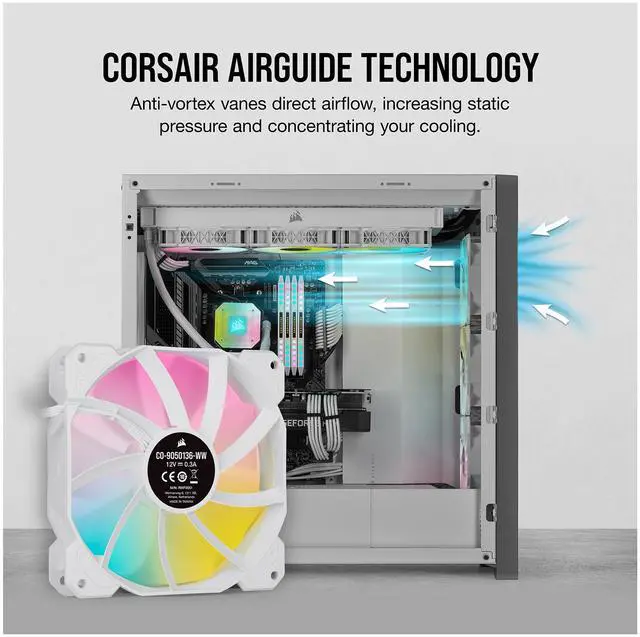 Alt view image 6 of 19 - CORSAIR iCUE SP120 RGB ELITE Performance 120mm White PWM Triple Fan Kit with iCUE Lighting Node