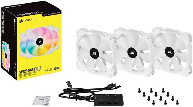 Alt view image 12 of 19 - CORSAIR iCUE SP120 RGB ELITE Performance 120mm White PWM Triple Fan Kit with iCUE Lighting Node
