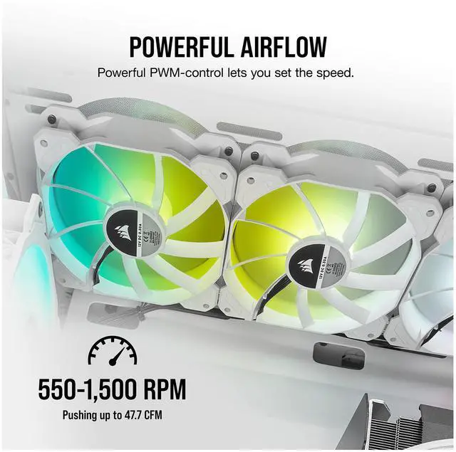 Alt view image 10 of 19 - CORSAIR iCUE SP120 RGB ELITE Performance 120mm White PWM Triple Fan Kit with iCUE Lighting Node