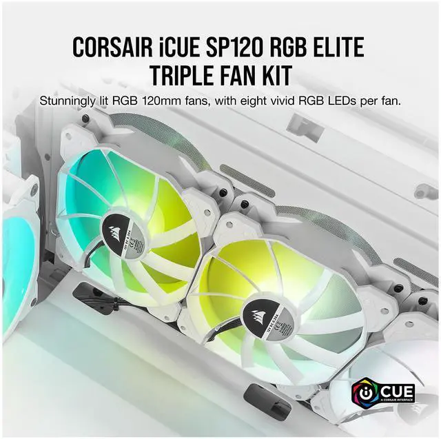Alt view image 11 of 19 - CORSAIR iCUE SP120 RGB ELITE Performance 120mm White PWM Triple Fan Kit with iCUE Lighting Node