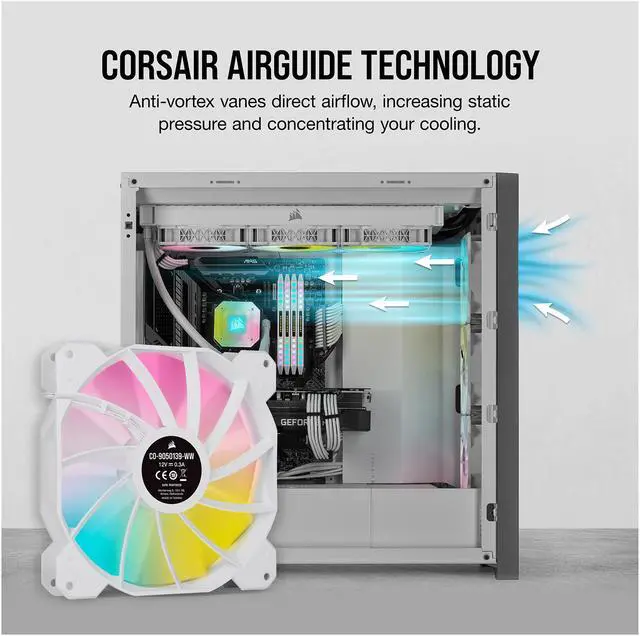 Alt view image 6 of 12 - CORSAIR iCUE SP140 RGB ELITE Performance 140mm White PWM Dual Fan Kit with iCUE Lighting Node CORE