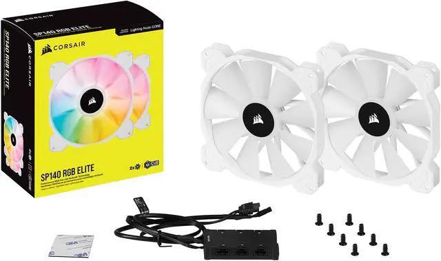 Alt view image 12 of 12 - CORSAIR iCUE SP140 RGB ELITE Performance 140mm White PWM Dual Fan Kit with iCUE Lighting Node CORE