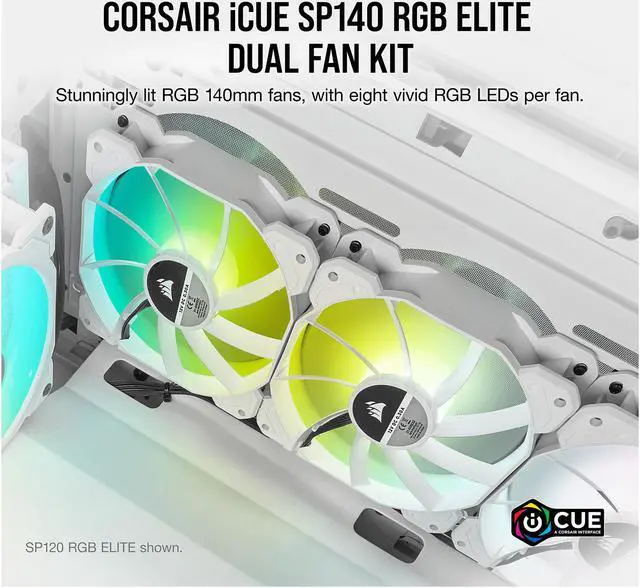 Alt view image 11 of 12 - CORSAIR iCUE SP140 RGB ELITE Performance 140mm White PWM Dual Fan Kit with iCUE Lighting Node CORE