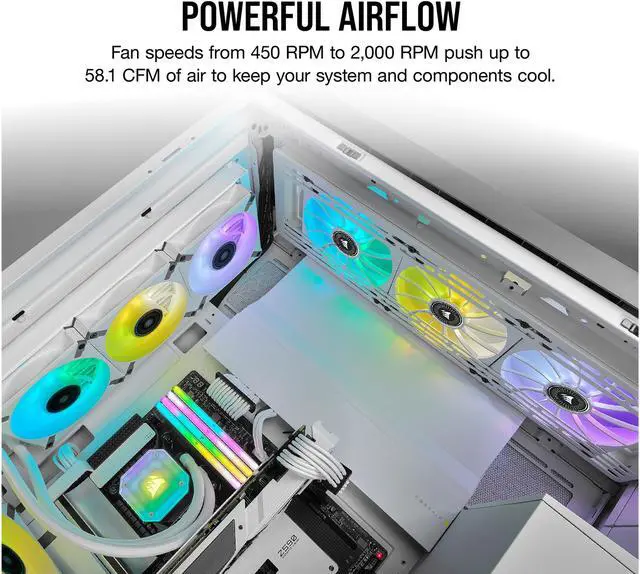 Alt view image 5 of 9 - CORSAIR iCUE ML120 RGB ELITE Premium 120mm PWM Magnetic Levitation Triple Fan Kit with iCUE Lighting Node CORE - White