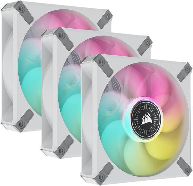 CORSAIR iCUE ML120 RGB ELITE Premium 120mm PWM Magnetic Levitation Triple  Fan Kit with iCUE Lighting Node CORE - White