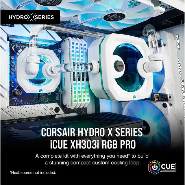 Alt view image 2 of 7 - CORSAIR Hydro X Series iCUE XH303i RGB PRO Custom Cooling Kit - White - Hardline CPU Cooling Loop - CPU Water Block - Compact Pump/Reservoir Combo - Radiator - 3x RGB Fans - iCUE Software Control