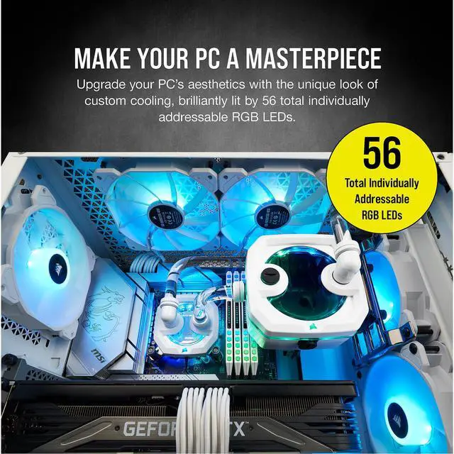 Alt view image 3 of 7 - CORSAIR Hydro X Series iCUE XH303i RGB PRO Custom Cooling Kit - White - Hardline CPU Cooling Loop - CPU Water Block - Compact Pump/Reservoir Combo - Radiator - 3x RGB Fans - iCUE Software Control