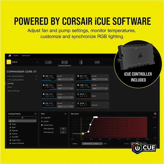 Alt view image 4 of 7 - CORSAIR Hydro X Series iCUE XH303i RGB PRO Custom Cooling Kit - White - Hardline CPU Cooling Loop - CPU Water Block - Compact Pump/Reservoir Combo - Radiator - 3x RGB Fans - iCUE Software Control